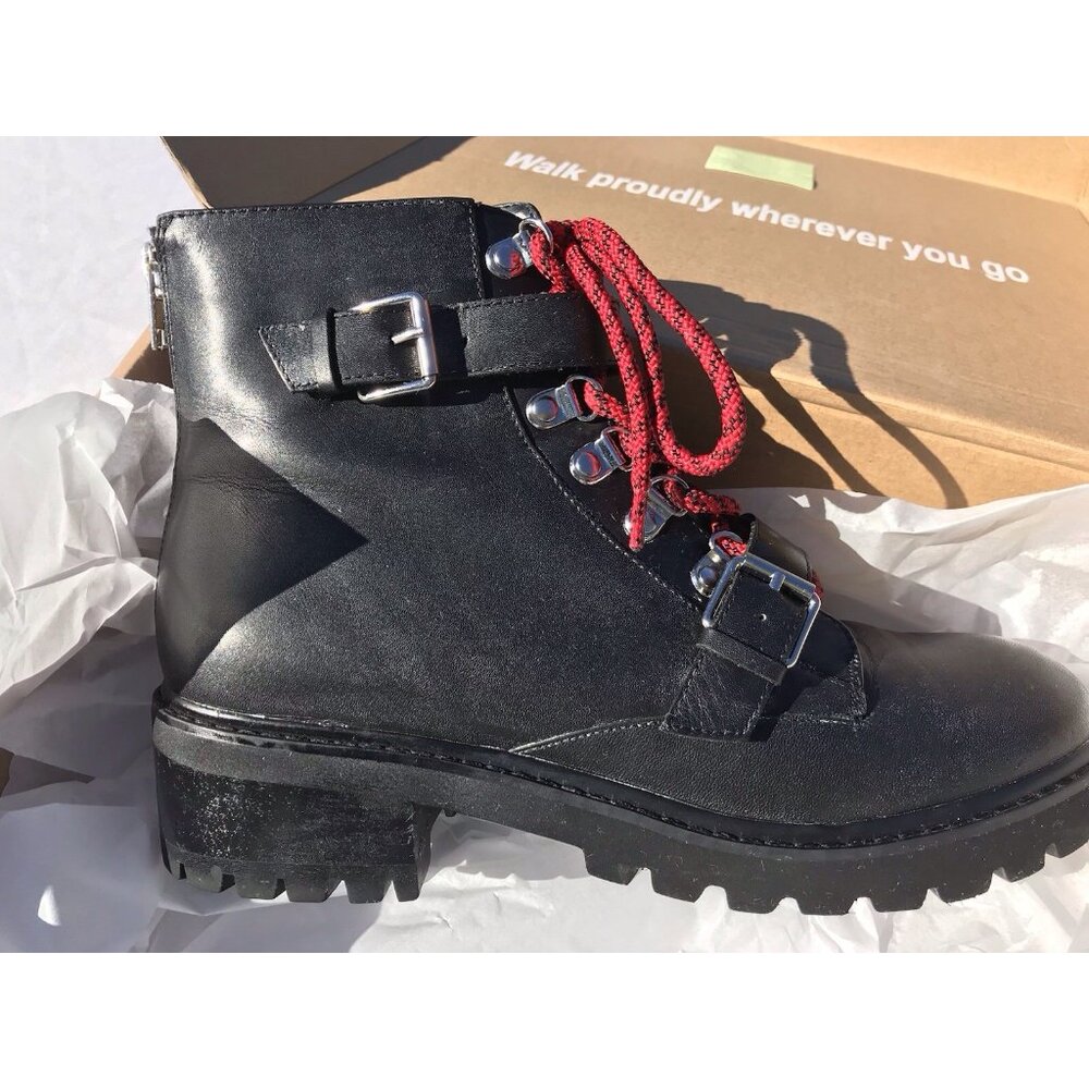 FARYL Farylrobin Salvo Combat Boots Black Leather Red Laces Women’s 8 1/2 39